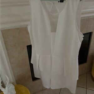 Ashley Stewart White Sleeveless Peplum Romper